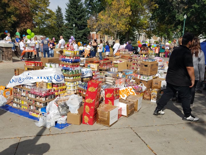 The huge amount of food donated at the food drive. 