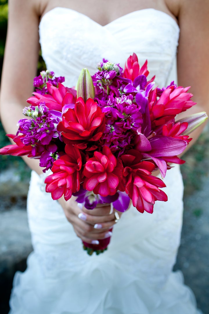 This gorgeous tropical Hawaiian bouquet by Contemporary Floral tied into our travel theme.