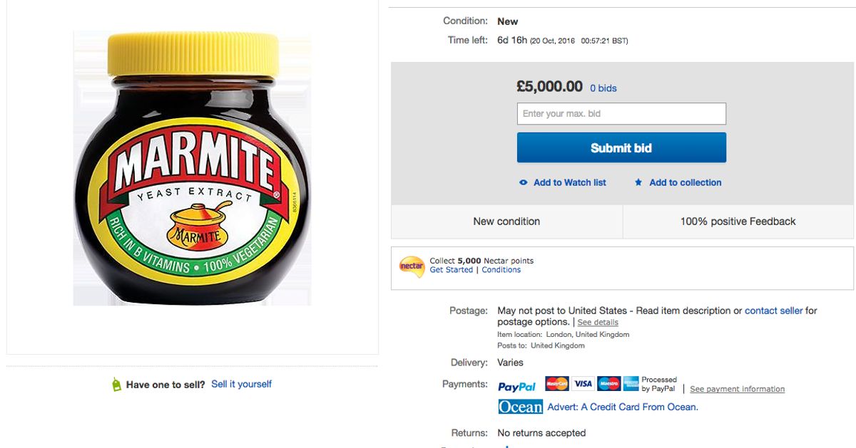 Marmite Shortage Prompts Brits To List 'Final Jars' For Up To £5,000 On