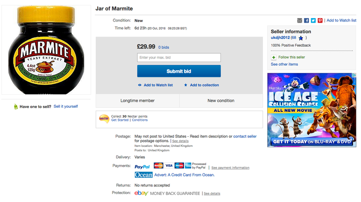 A jar of Marmite is being advertised online for £29.99.