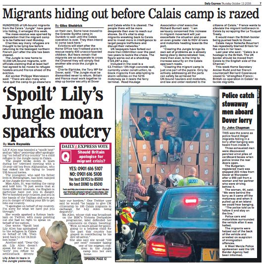 The Daily Express: '"Spoilt" Lily's Jungle moan sparks outcry'