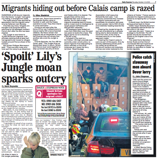 The Daily Express: '"Spoilt" Lily's Jungle moan sparks outcry'