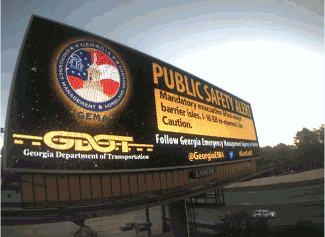 Live emergency messaging on digital billboard in Georgia.