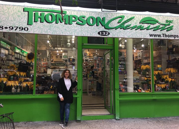 Jolie Alony stands outside Thompson Chemists in New York City, not giving a fuck