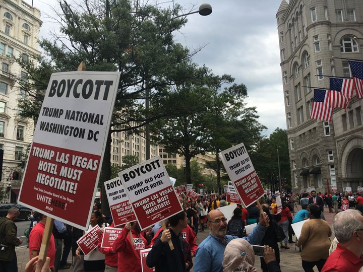 Protesters outside Trump’s new D.C. hotel on Thursday.