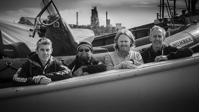 (Left to right) Sea Shepherd's Jeff Hansen, Mirning Elder Bunna Lawrie, The Wilderness Society's Peter Owen and legendary con