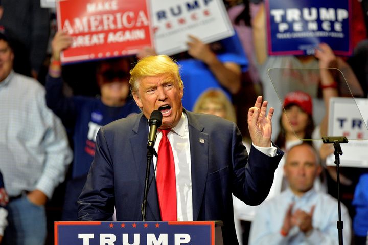 Donald Trump addresses supporters during a campaign rally for Republican Presidential Donald Trump in Cincinnati, Ohio, U.S., October 13, 2016.