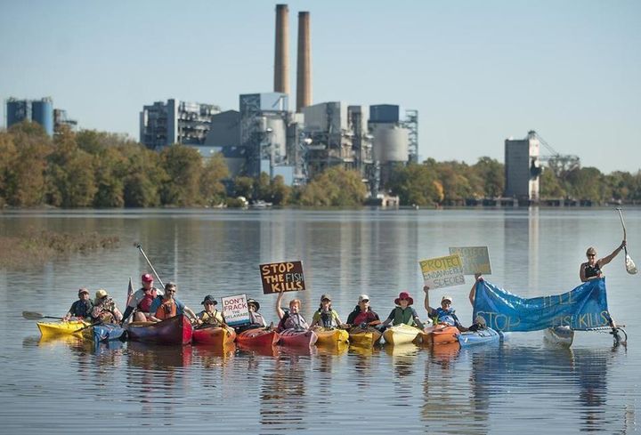 NJ Sierra Club activists in front of the Mercer coal plant.