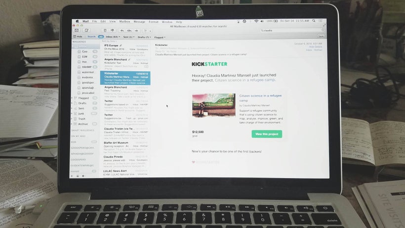 E-mail received from Kickstarter the day Citizen Science in a Refugee Camp went live.