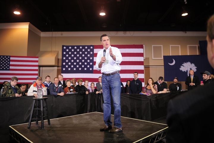 Mitt Romney wears mom jeans during a campaign rally in Florence, South Carolina, on Jan. 17, 2012.