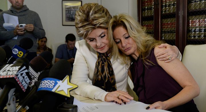 Attorney Gloria Allred (left) and Summer Zervos (right) at Friday afternoon's news conference in LA. 