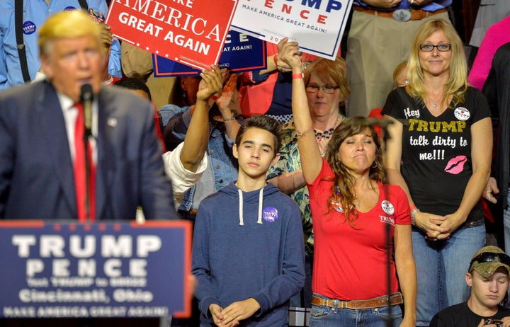 Republican presidential nominee Donald Trump addresses supporters during a campaign rally in Cincinnati, Ohio, this week.&nbs
