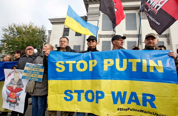 Activists in Ukraine have protested against Russian agression