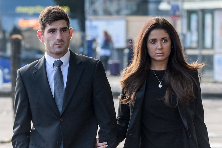 Ched Evans, pictured with his partner Natasha Massey, has sought to 'disassociate' himself from anyone who names or threatens the woman who accused him of rape.