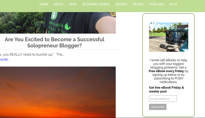 My opt in form is kinda prominent. With pretty books in Bali gracing the image.