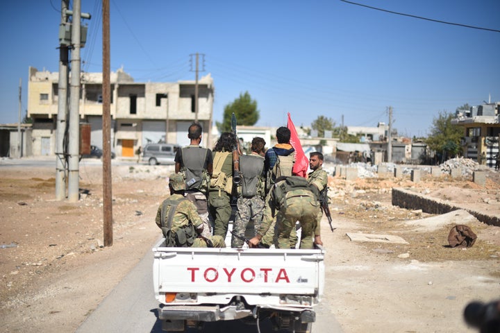 A convoy belonging to the Members of Free Syrian Army (FSA), enters Dabiq village of Aleppo after drove Deash terrorists from