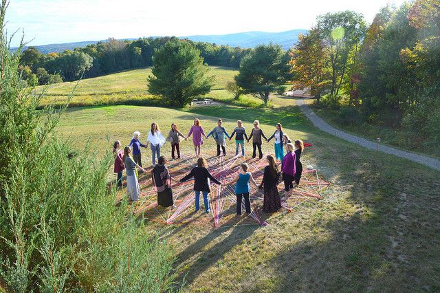 Women practicing Circlework at the 2016 Leadership Training with Jalaja Bonheim Ph.D., at Light on the Hill retreat center in Upstate NY 