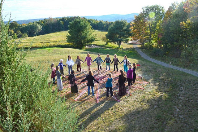 Women practicing Circlework at the 2016 Leadership Training with Jalaja Bonheim Ph.D., at Light on the Hill retreat center in
