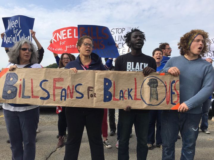 Bills fans protest outside Ralph Wilson Stadium to show solidarity with 49ers quarterback Colin Kaepernick