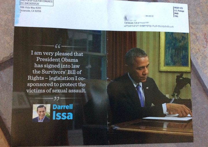 A resident of Carlsbad, California, recently received this mailer from Rep. Darrell Issa's (R) campaign.