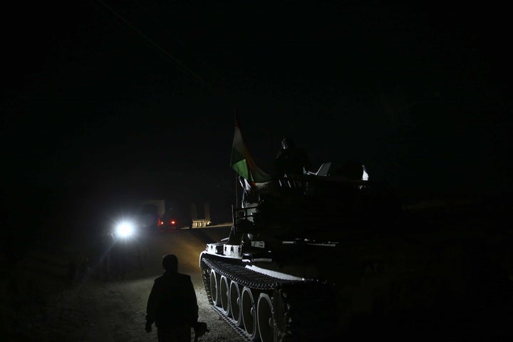 Kurdish Peshmerga forces near Wardak village, in northern Iraq, ahead of the operation to retake Mosul from ISIS on Oct. 17.