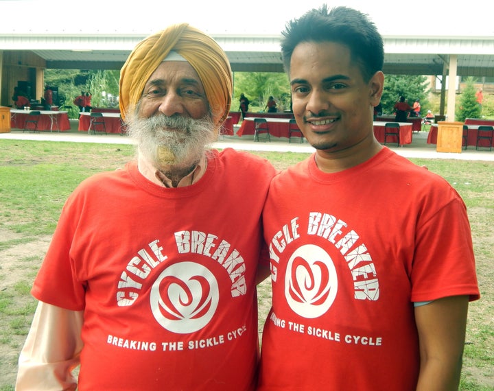 Navdeep Singh, with his father, Harpreet Singh, Ph.D. Navdeep inherited thalassemia from his parents, another hemoglobin disorder that he refers to as a "cousin" to sickle cell disease.