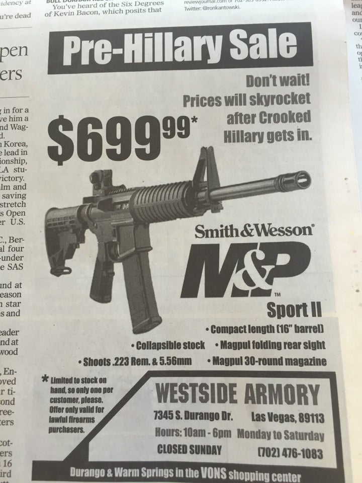 A HuffPost reader sent in a gun ad that ran in the Las Vegas Review-Journal.