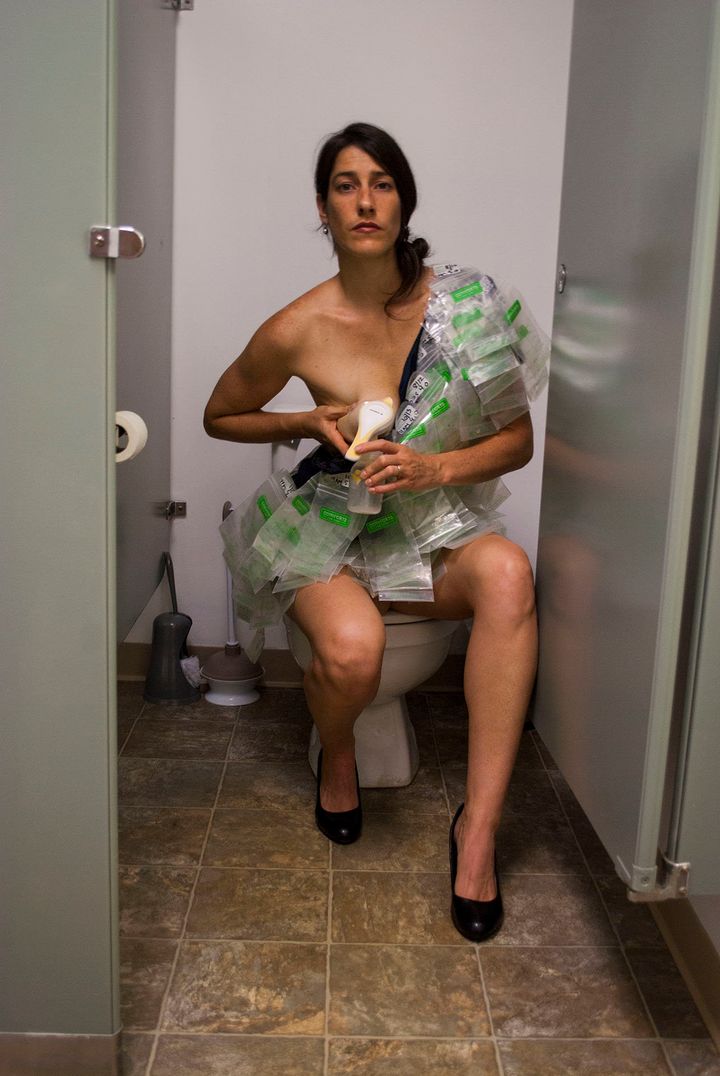 "'Pumping in the Stalls': How we treat mothers in our society reflects what we value the most and what we value the least. An all too common occurrence, we are often forced to pump in the bathroom stalls. Pumping liquid gold as the smell of shit and piss lingers in the air. If breast is best, give mothers the space they deserve in the work place so we can comfortably collect the food that nourishes our baby."