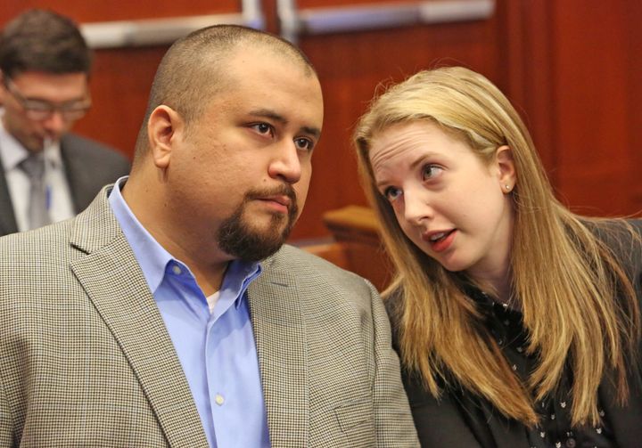 George Zimmerman, the former neighborhood watchman who shot and killed 17-year-old Trayvon Martin in 2012, is seen speaking with his attorney ahead of Apperson's conviction last month.
