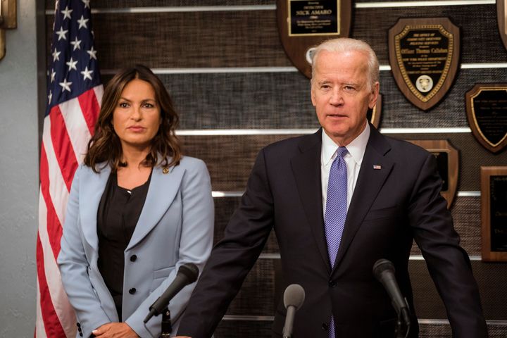 Mariksa Hargitay and Vice President Joe Biden during a scene for