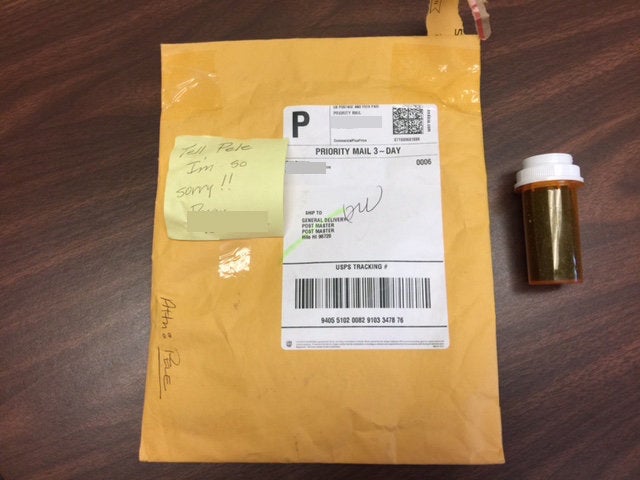 Alton Uyetake received this envelope which contained a plastic container filled with black sand. “Tell Pele I’m so sorry,” a note read.