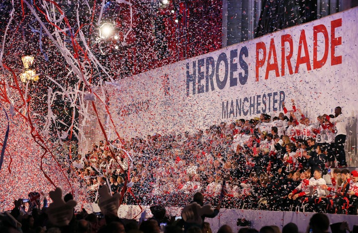 <strong>Olympic and Paralympic athletes are given a heroes' welcome in Manchester</strong>