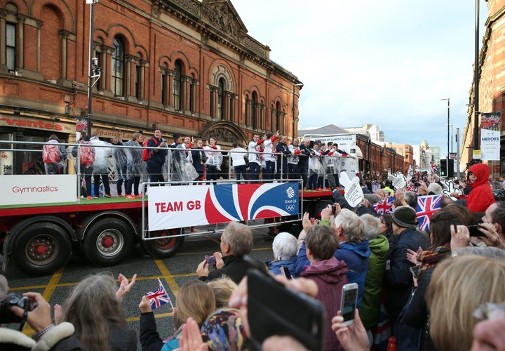 Team GB's gymnastics athletes during the parade