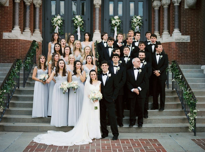 Photographer Leslie Hollingsworth as she was taking bridal party portraits in downtown Birmingham, Alabama when a car nearly hit her.