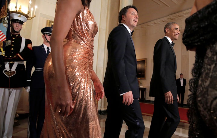 Michelle obama outlet rose gold dress