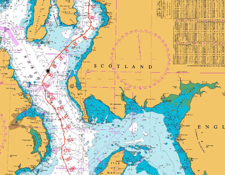 A chart showing where the submarine was located