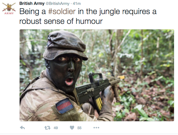 A screenshot of the tweet sent out by the British Army's official social media account which has since been deleted