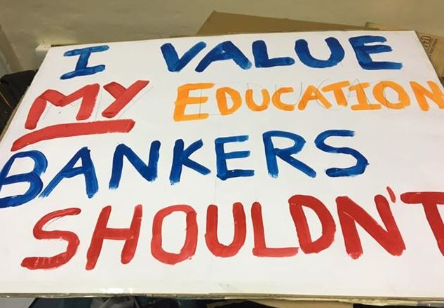 A banner prepared by students for the march today