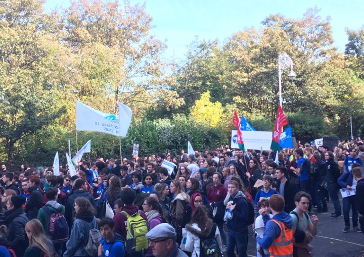 <strong>Thousands of students gathered in Merrion Square in Dublin for the protest</strong>