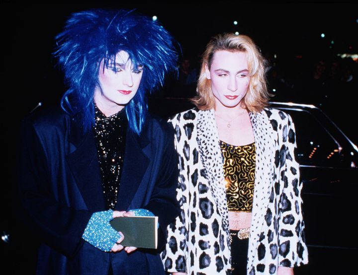 <strong>Marilyn out clubbing in 1982 with Boy George, who is "like a brother"</strong>