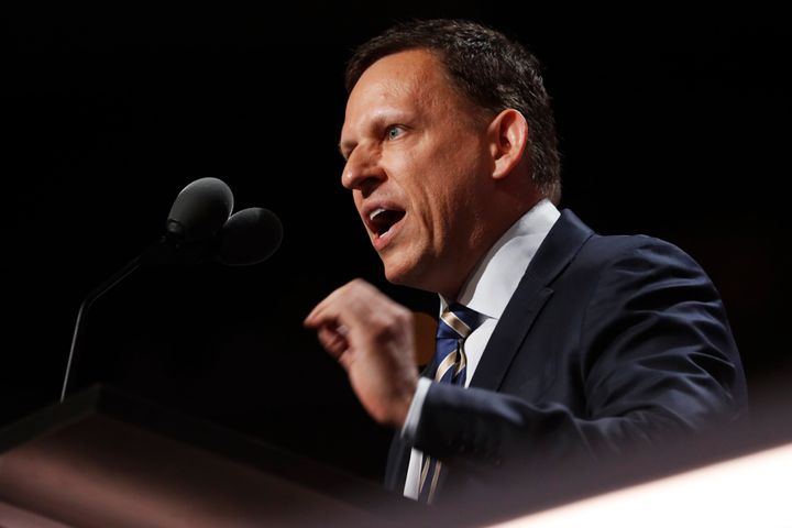 Peter Thiel speaking at the GOP convention in Cleveland, Ohio, on July 21, 2016.