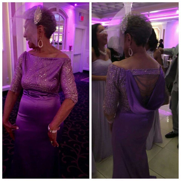 A view of the gown from the front and back.