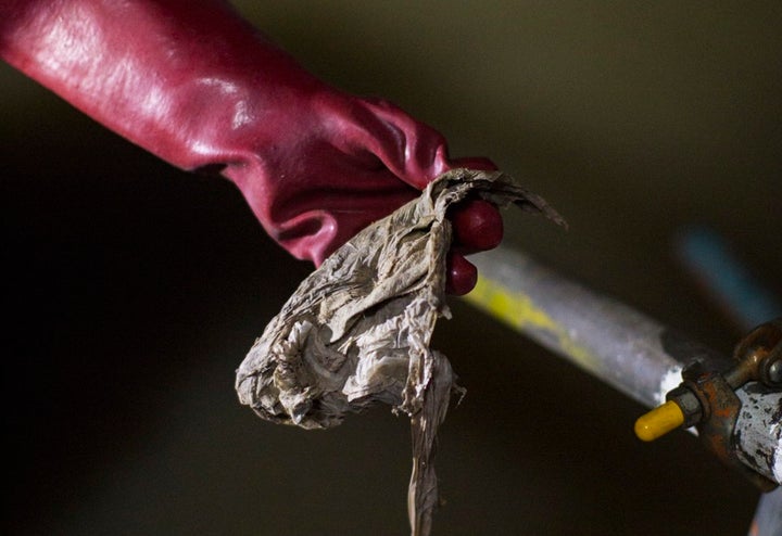 A wet wipe found in London's Northern Outfall Sewer