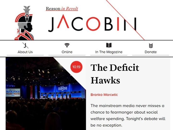The online homepage of Jacobin.