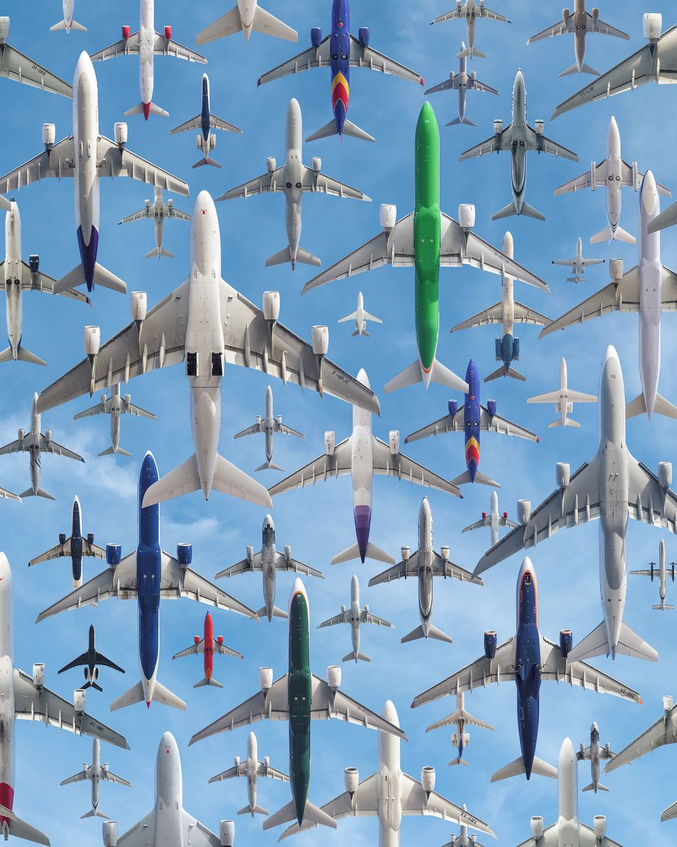 Planes soar over Los Angeles International Airport.