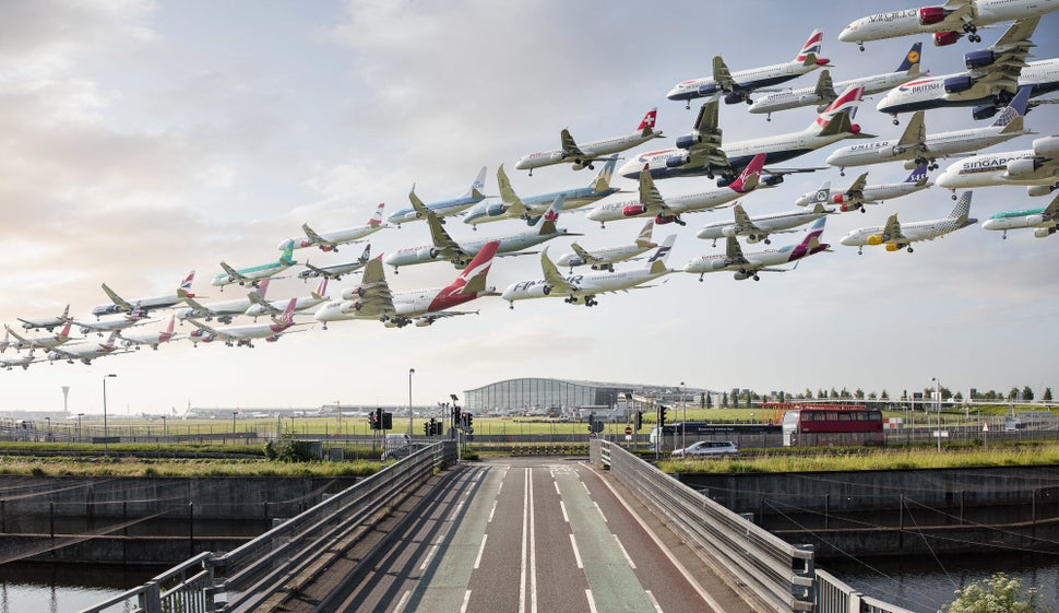 Airplanes arrive at London's Heathrow Airport.