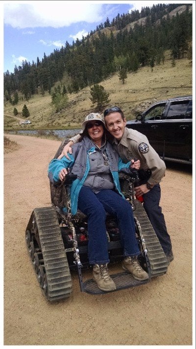 A park guest using Staunton's new all-terrain chair.