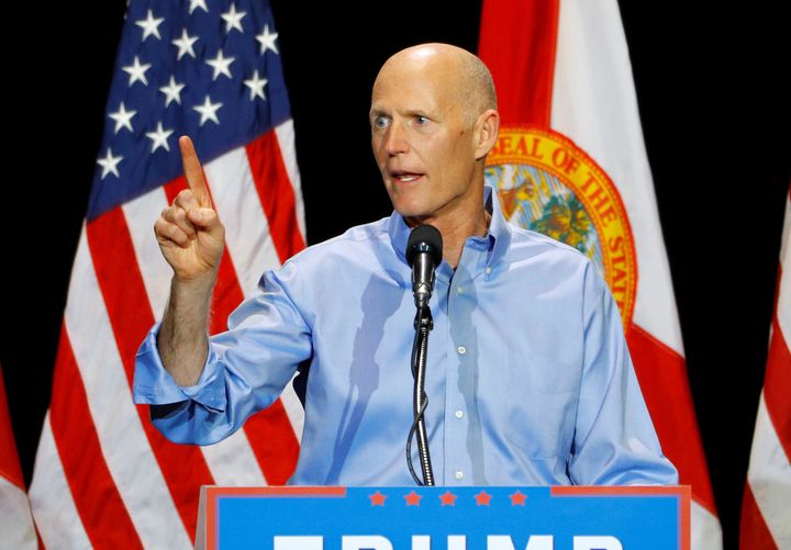 Florida Governor Rick Scott introduces Republican U.S. presidential candidate Donald Trump during a campaign rally in Tampa, Florida, U.S. June 11, 2016.