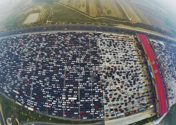Massive traffic jam on Beijing's 50-lane expressway