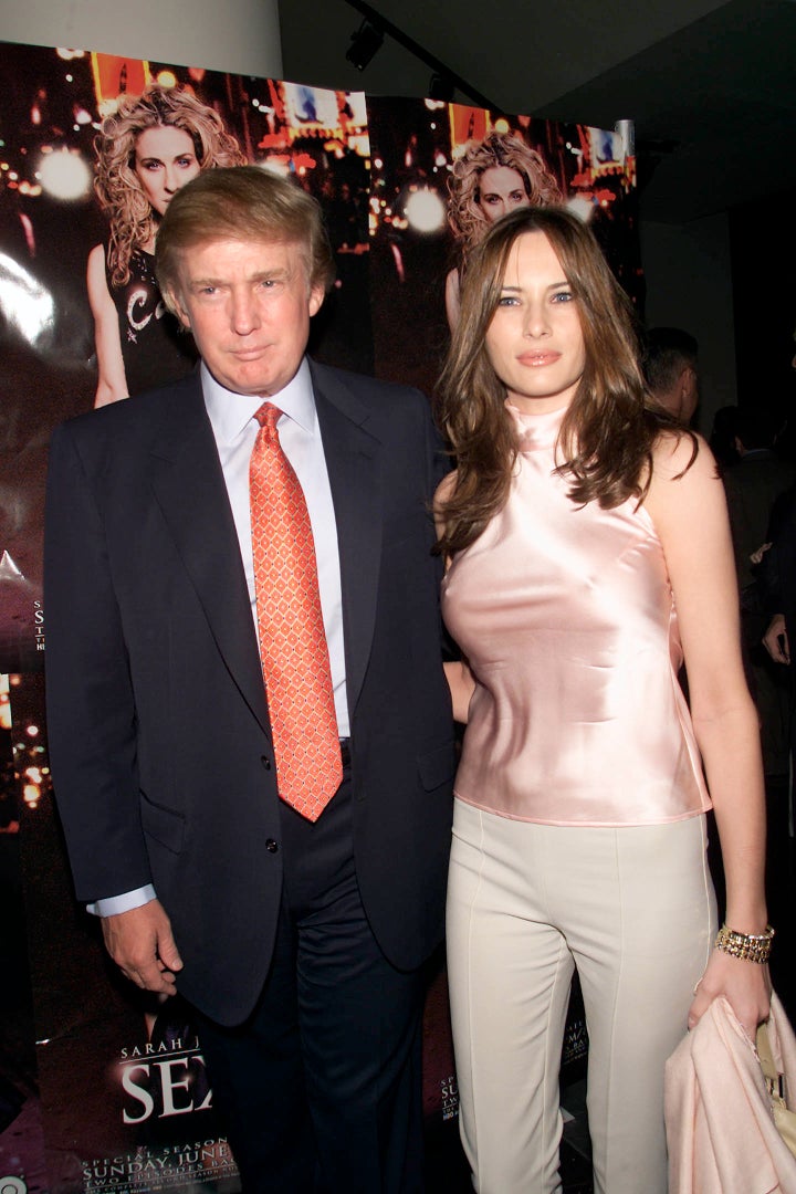 Donald Trump and girlfriend Melania Knauss arrive at the New York premiere of HBO's 'Sex and the City' in New York City on May 30, 2001. 